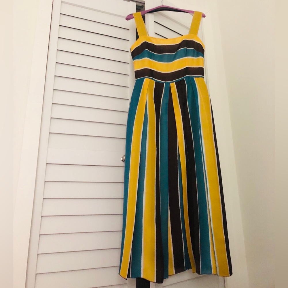 GIFTABLE Dolce & Gabbana Yellow, Teal & Brown Striped Midi Dress Size 40 - Picture 4 of 10